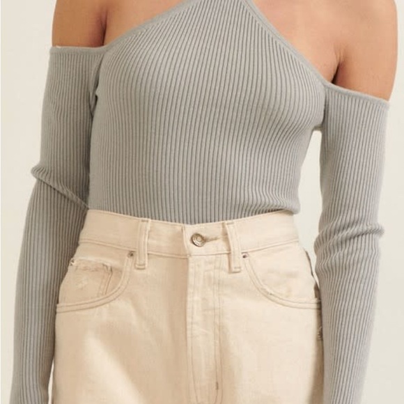Promesa Tops - Promesa Gray Ribbed One-Shoulder Bodysuit